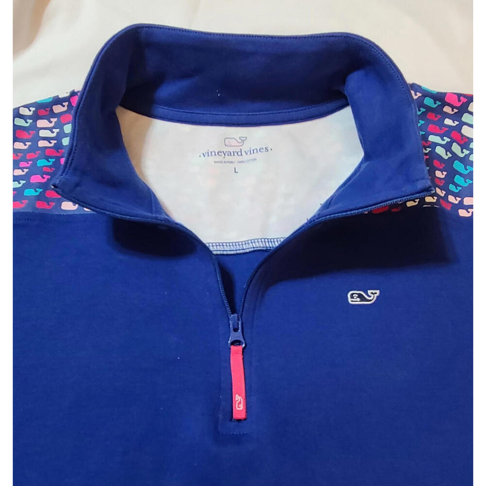 Vineyard Vines Royal Blue Whale Logo Shirt Zip Neck Pullover Women's Size Large - Picture 3 of 10